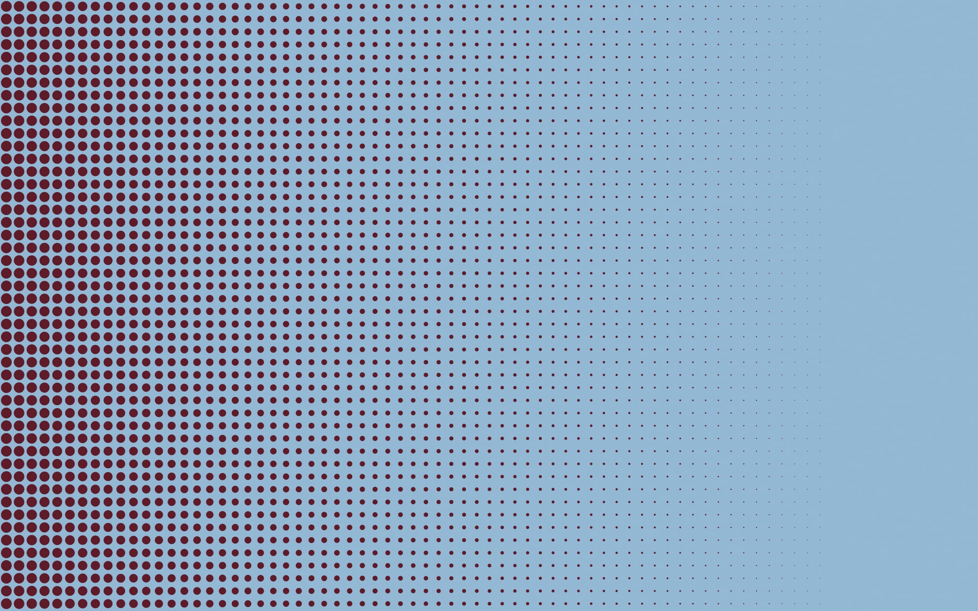 Claret halftone dots fading across a pale blue field